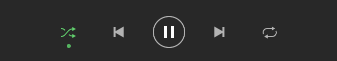 Screenshot of Spotify playback UI, with dot to indicate 'Shuffle' mode is active